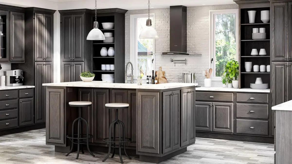 Charcoal kitchen with raised-panel island