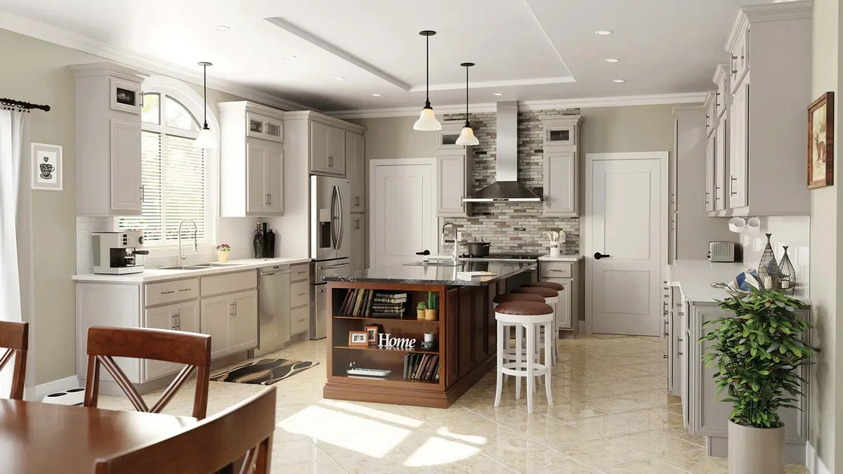 White kitchen with wood island