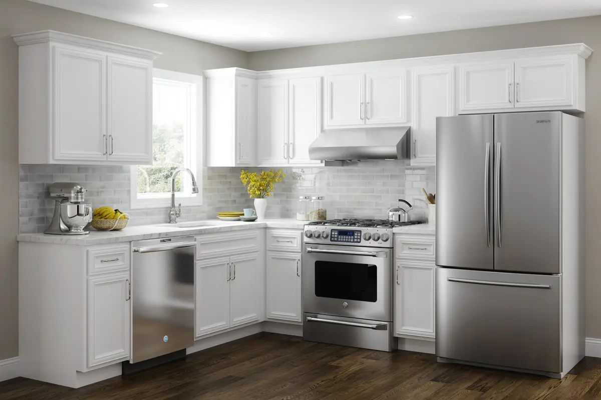 White kitchen with stainless appliances